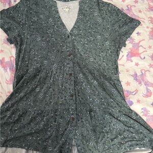 Floral Green Button-Up Women's Top